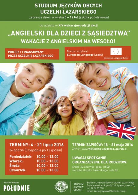 Łazarski organizuje  wakacyjny kurs językowy dla dzieci