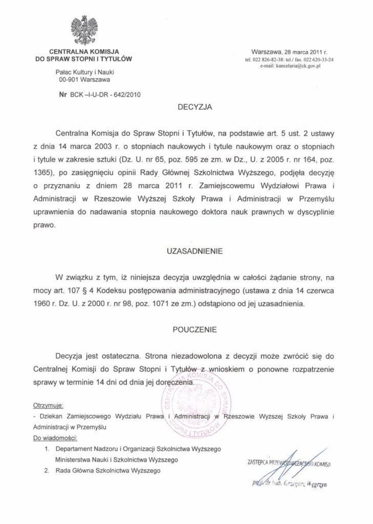 2011 Uzyskanie uprawnień do przyznawania stopnia naukowego doktora nauk prawnych