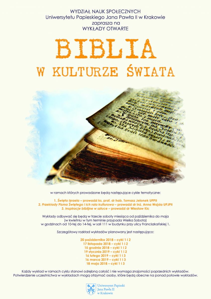 Biblia w kulturze świata - wykłady otwarte w UPJPII - Edukacja